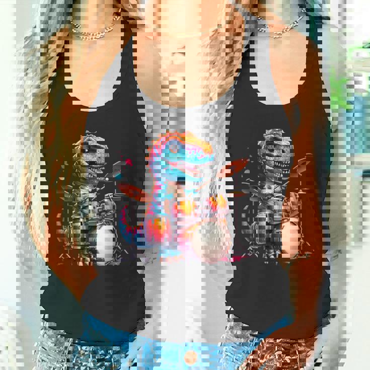 クールなt-Rex恐竜ドラマー音楽バンドデザイン。 タンクトップ