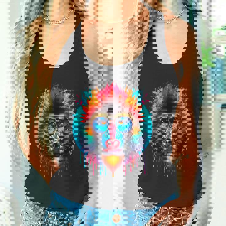 クールなタイダイサングラスマンドリルイラストアート タンクトップ