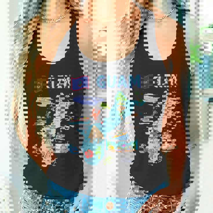 グアム、主要都市、旗、アメリカの観光名所地図 タンクトップ