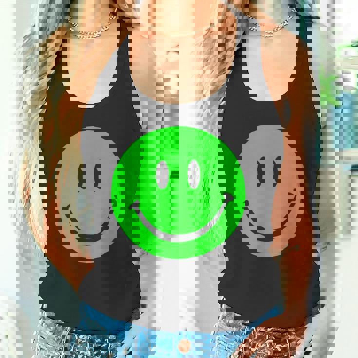 グリーン スマイリーフェイス レトロ グリーン ハッピーフェイス タンクトップ