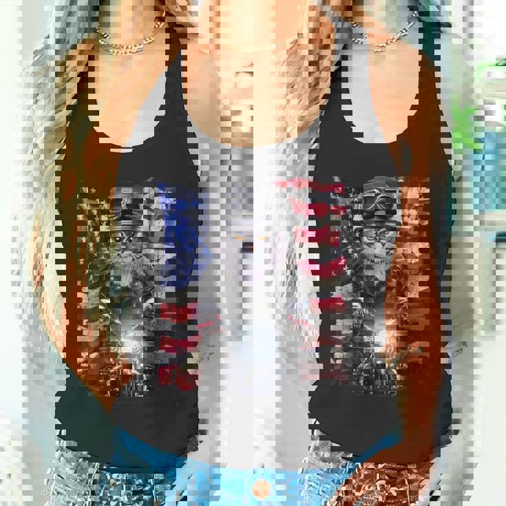 グレー 猫 ねこ バイク 星条旗 アメリカ タンクトップ