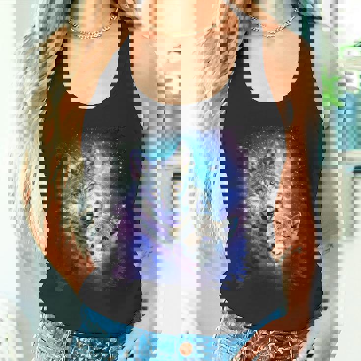 コズミックスペース オオカミ 家族 オオカミ 顔 タンクトップ