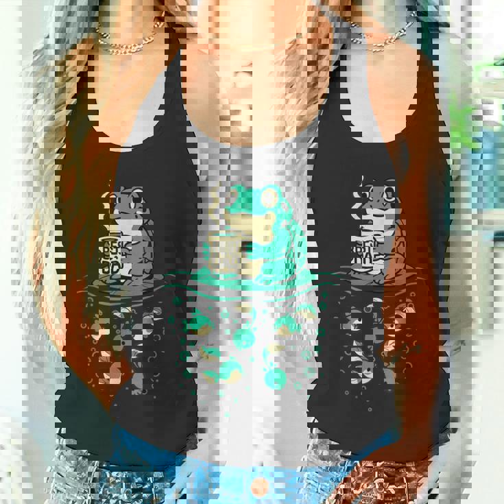 コーヒーとオタマジャクシのアートで面白い最高のお父さんカエル タンクトップ