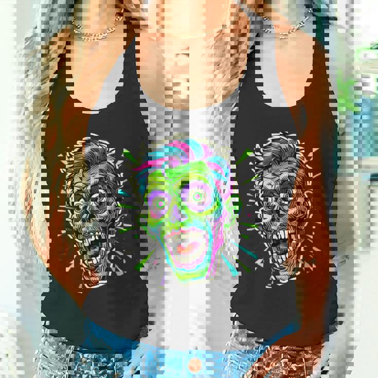 サイケデリック ゾンビヘッド ホラーアート 不気味なアンデッド タンクトップ