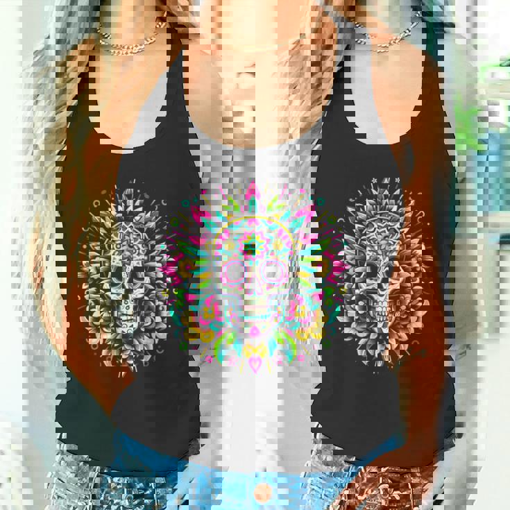 サイケデリックシュガースカルtシャツ 鮮やかでカラフルな死者の日 タンクトップ