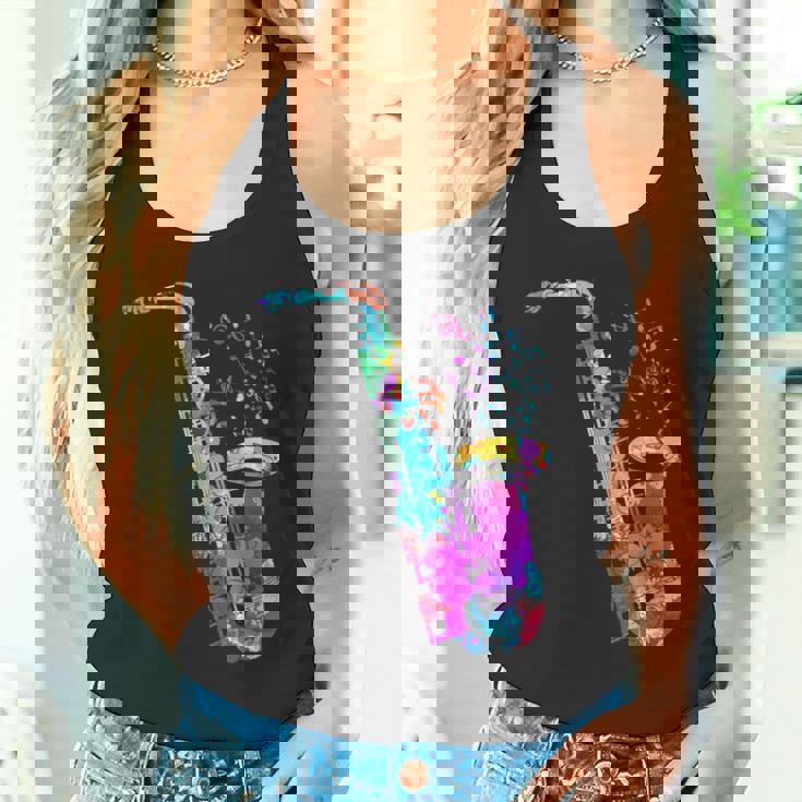 サクソフォン プレーヤー ジャズ 音符 サクソフォン カラフル サックス タンクトップ