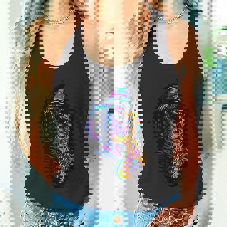 サックス奏者 ジャズ好きのためのカラフルなラインアート タンクトップ