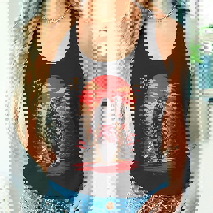 サムライビッグフット 日本のヴィンテージデザイン 面白い浮世絵アート タンクトップ