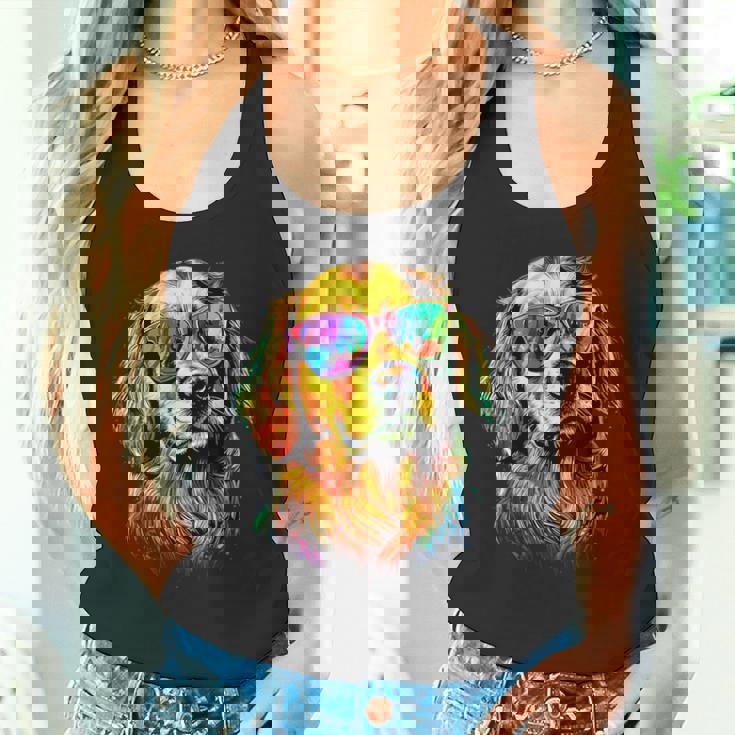 サングラスをかけたゴールデン・レトリーバー 犬が大好き タンクトップ