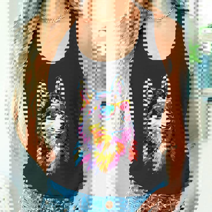 サングラスをかけたハスキー犬 私はシベリアンハスキーが大好きです。 タンクトップ