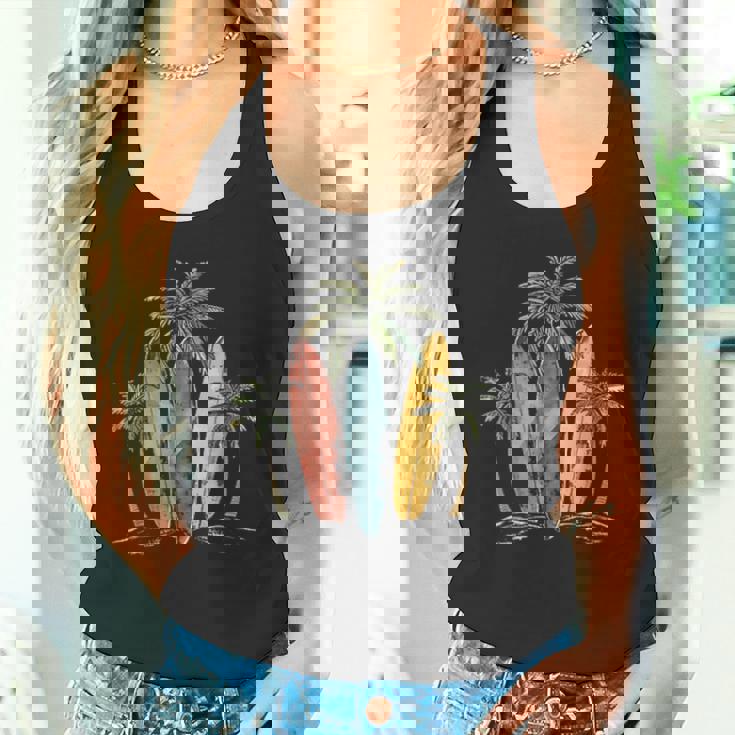 サーファー ヴィンテージ サーフボード ヤシの木 ビーチ サーフィン タンクトップ