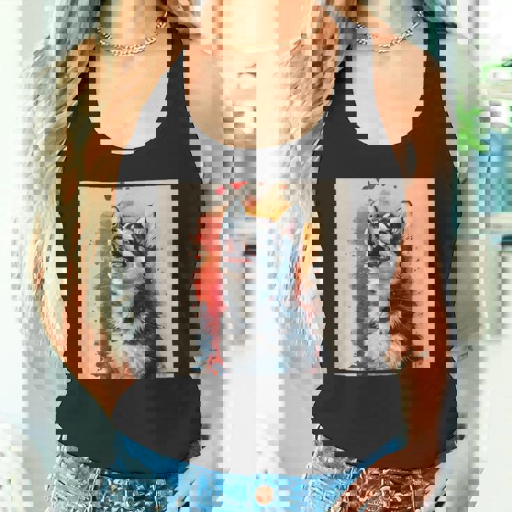 シベリアンハスキー子犬の笑いグラフィック。 タンクトップ