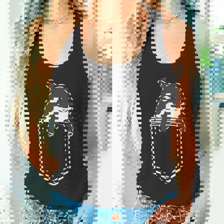 シャチポケット おもしろシャチ シャチ 海の動物 タンクトップ