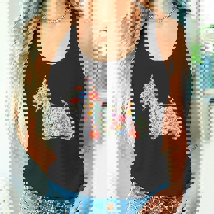 スコティッシュテリア水彩フラワーデザイン。 タンクトップ