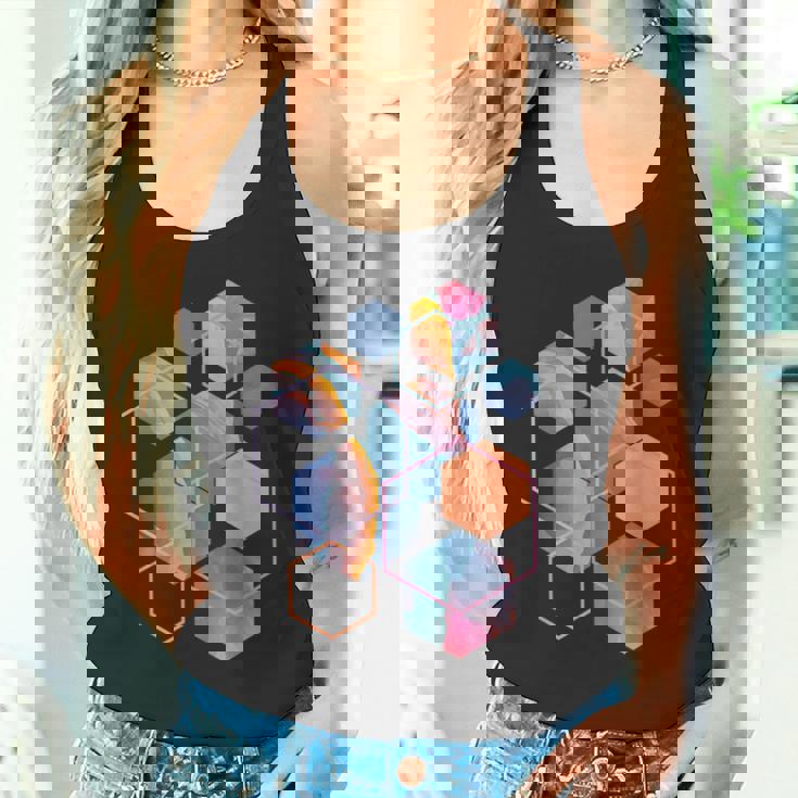 スタイリッシュ ティール オレンジ 六角形 モダン シェイプ マニア タンクトップ