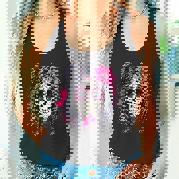 スタイリッシュなマゼンタ サクラ ムエルテ スカルデザイン Dia De Los Muertos タンクトップ