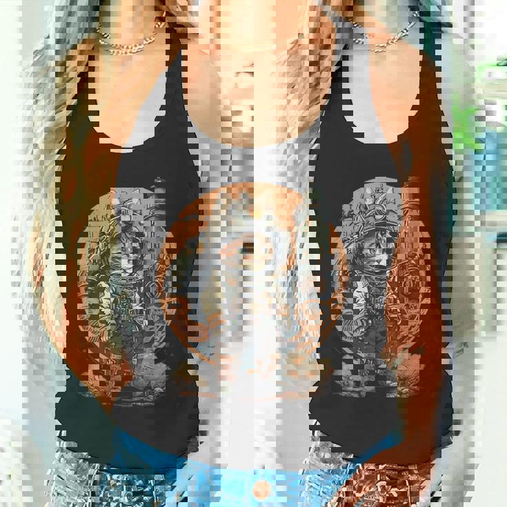 スチームパンク 猫 キティ 子猫 月 スペース スチームパンク タンクトップ