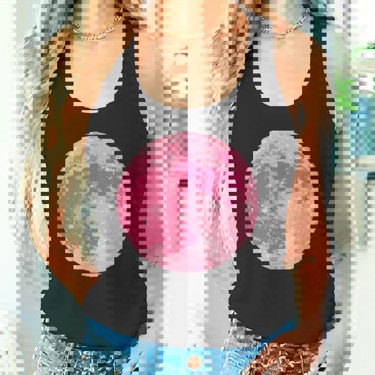 ストロベリームーンデザイン 満月 かわいいピンクムーン タンクトップ