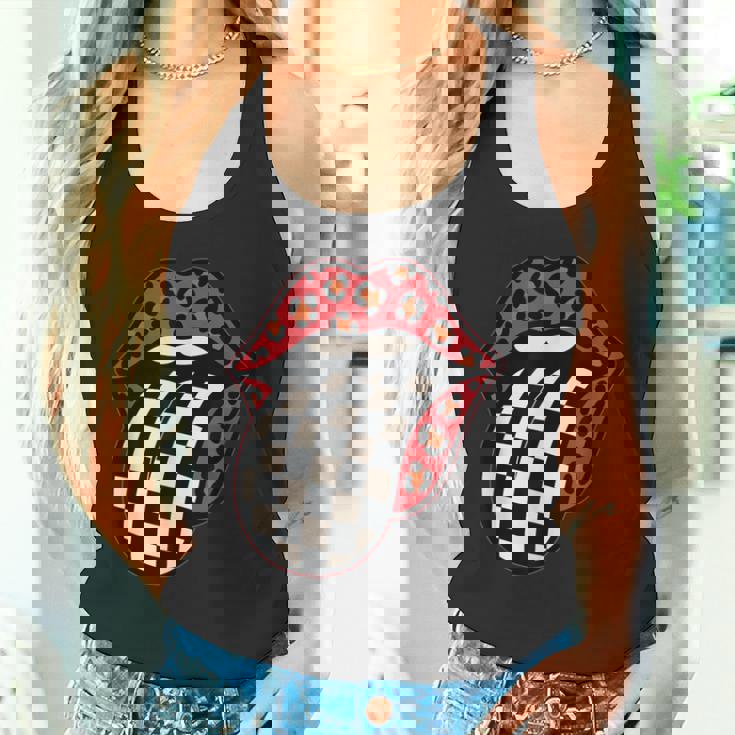 チェック 舌 赤 ヒョウ 唇 レース タンクトップ