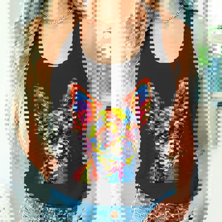 チワワ カラフル カラー ポップアート ラブ ちっちゃかわいいチワワ タンクトップ