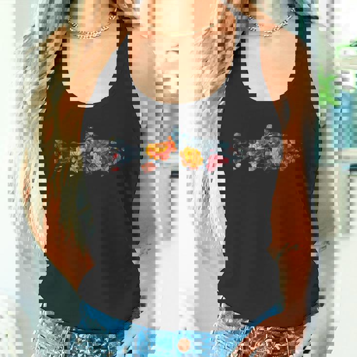 トラウトフィッシュのシルエット 花 植物 植物的 花柄 タンクトップ