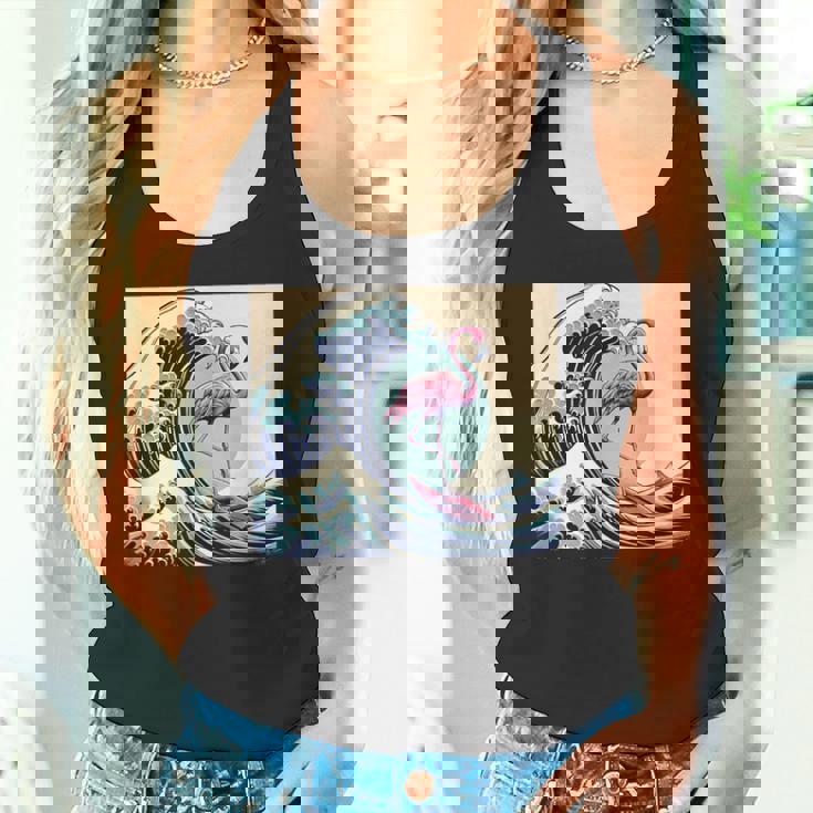 トロピカルピンク フラミンゴ グレートビッグウェーブサーファー オーシャンビーチ タンクトップ