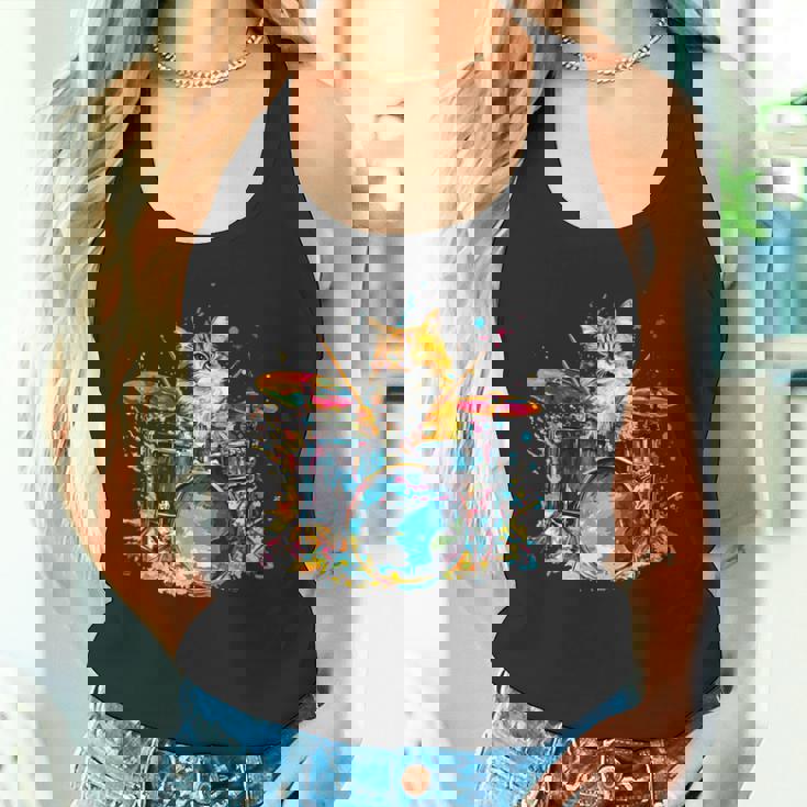 ドラマーの猫猫とドラム タンクトップ