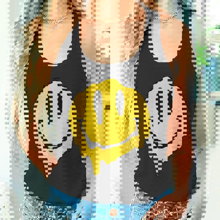 ドリッピースマイルイエロースマイルフェイスシャツ かわいい ハッピースマイルフェイス タンクトップ