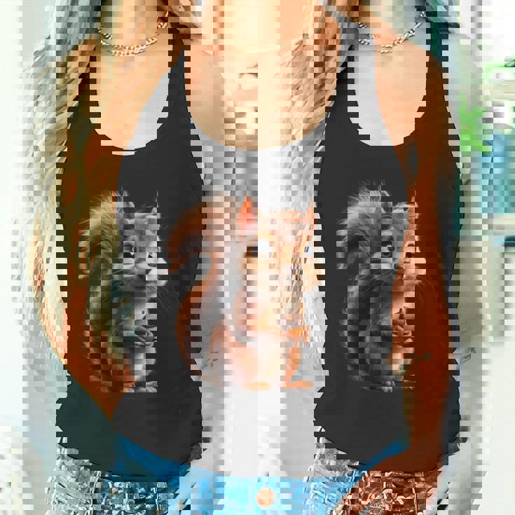 ドングリを持ったかわいいリスのデザイン タンクトップ