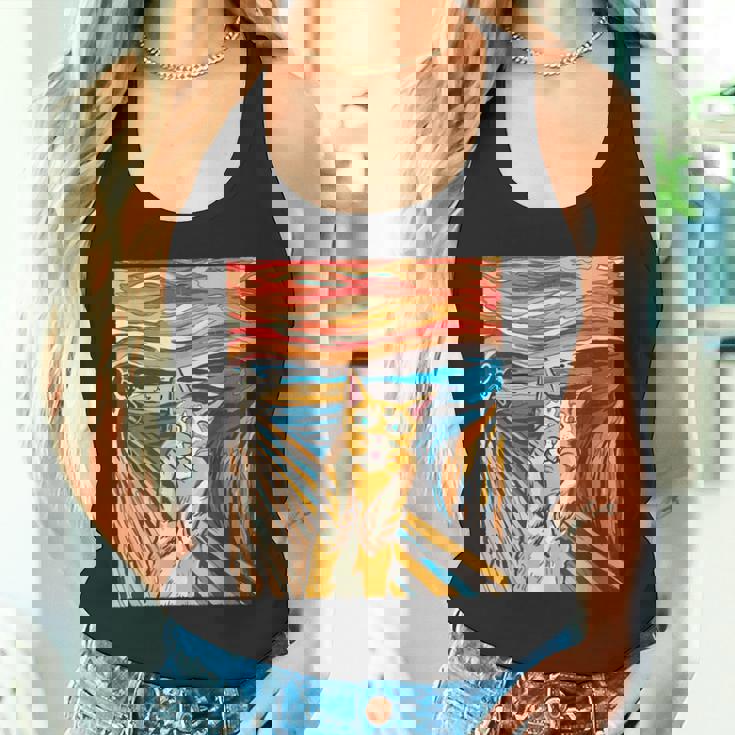 ニャンコの叫び 面白いtシャツ 猫 ムンクの叫び パロディ ネコ メンズ 子供 おもしろ 服 おもしろグッズ ネタ タンクトップ