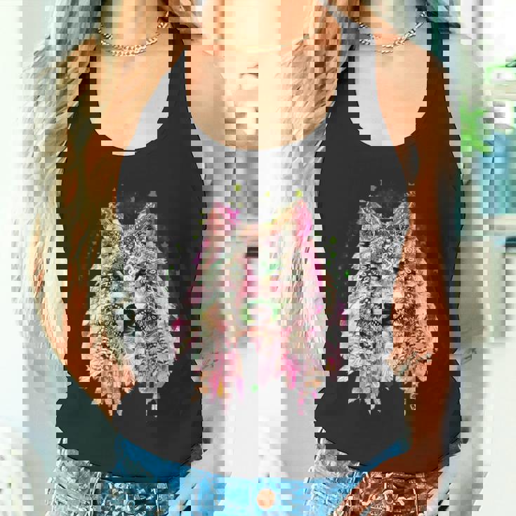 ネイティブアメリカン オオカミの頭 トライバル ボヘミアン タトゥーアート タンクトップ