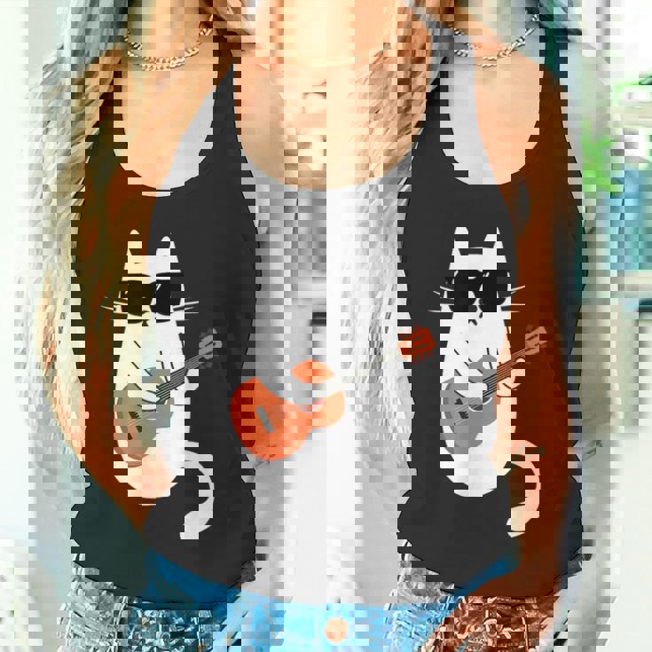 ネコとギター 猫とサングラス ネコ好き 猫飼い アコースティックギター エレキギター 音楽家 バンド ネコ 猫 タンクトップ