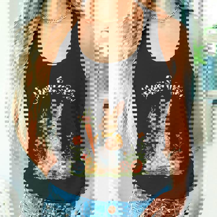 ハッピーイースターバニーニンジンイースターエッグ イースターラビットアートワーク タンクトップ