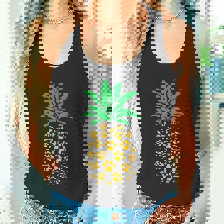 ハワイアンアイランド パイナップル 猫の肉球プリント 猫好きのギフト タンクトップ