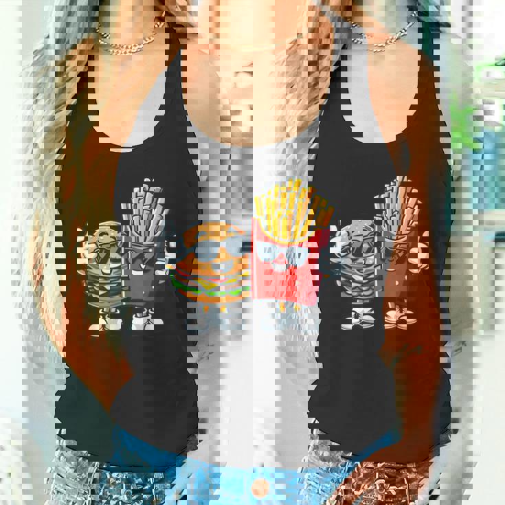 ハンバーガーフライドポテトファーストフード愛好家アート 面白いユーモアコンボプリント タンクトップ