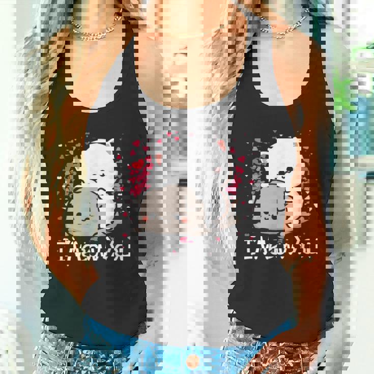 ハート バレンタイン ピーチゴマ 猫 カップル I Meow You タンクトップ