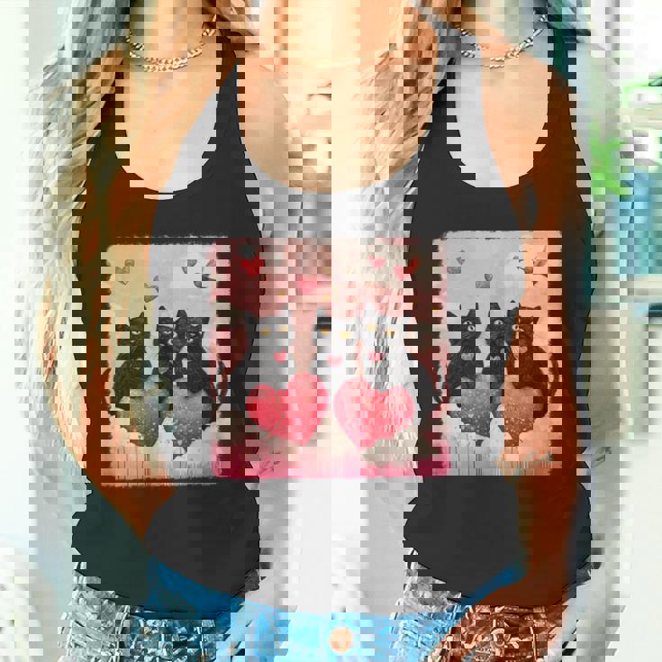 ハートのある黒猫 バレンタインデー アートペインティング タンクトップ