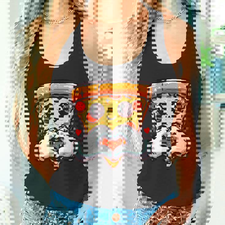 ハートの手でペパロニピザのスライス、かわいいピザ タンクトップ