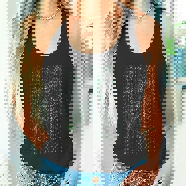 バイナリコードマトリックスグリッチ効果デジタルパターン タンクトップ