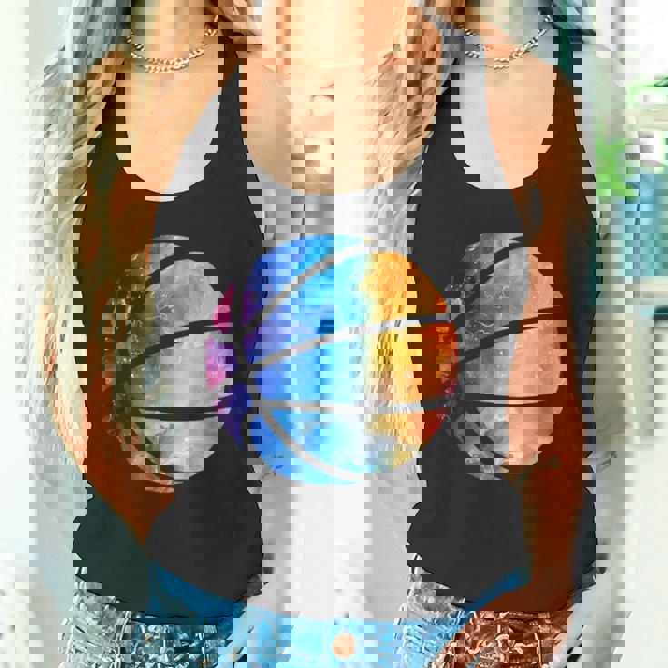 バスケットボールのシルエットカラフルな水彩画 タンクトップ