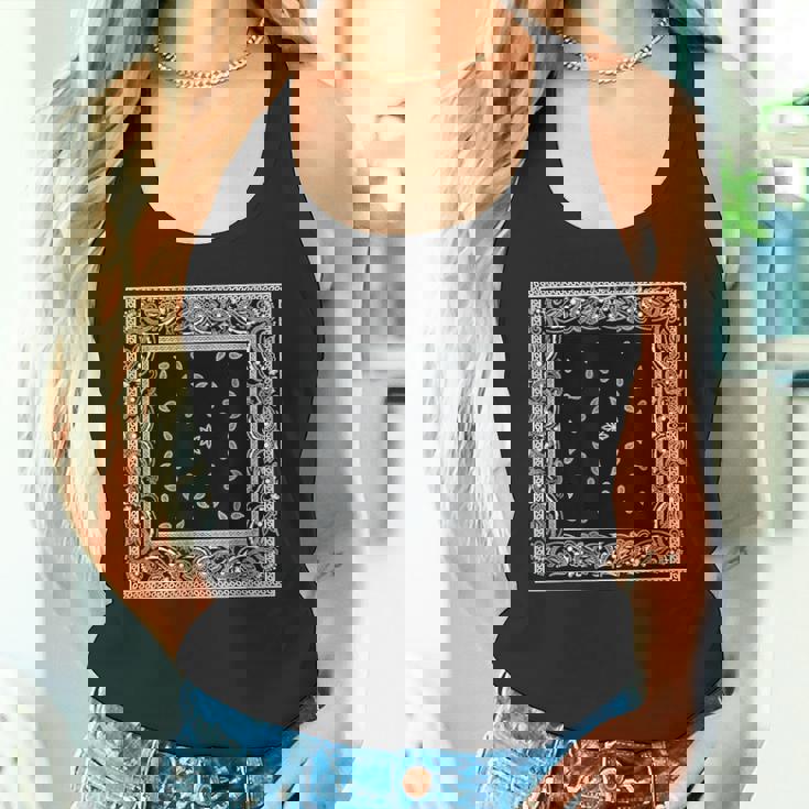 メンズ ブラック ホワイト バンダナ プリント ブラック ペイズリー柄 タンクトップ