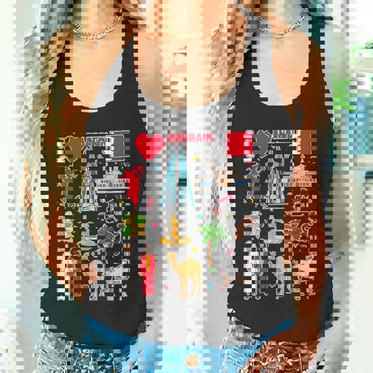 バーレーンの手描きシンボル、バーレーンの地図、文化的アイコン タンクトップ