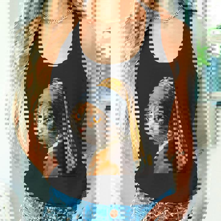 パールイヤリング付き猫 フェルメール タンクトップ