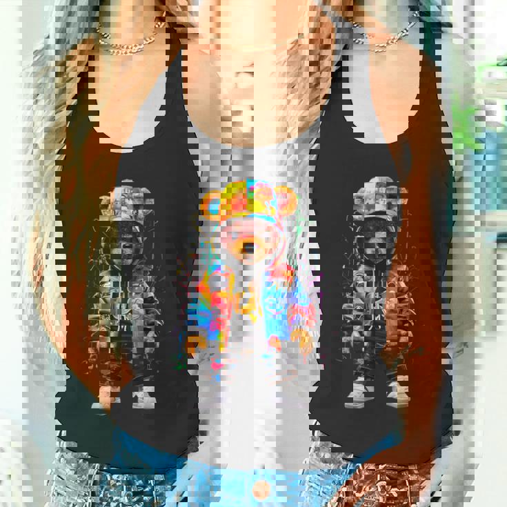 ヒップホップ テディベア カラフル テディベア グラフィック タンクトップ