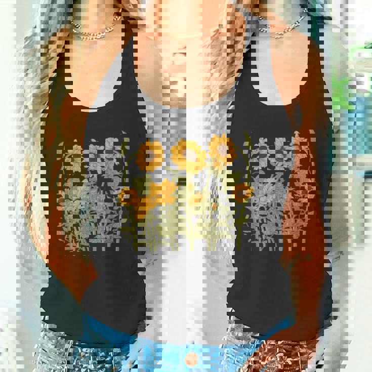 ヒマワリ 野花 ヴィンテージ ボタニカル 植物 ガーデニング タンクトップ