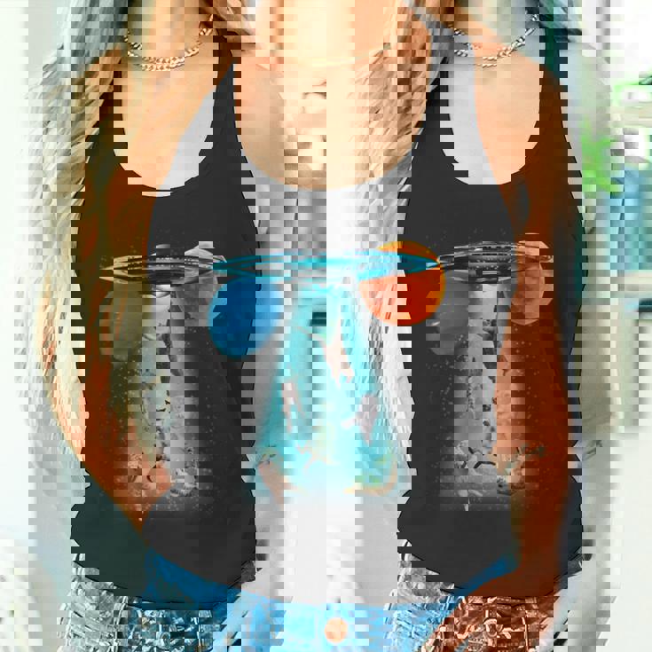 ファニースペースキャット Ufo 宇宙人 空飛ぶ猫 ギャラクシープラネット グラフィック タンクトップ