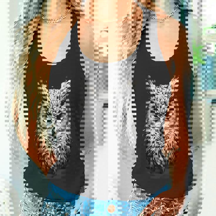 フクロウ 肖像画 アートワーク 図面 動物愛好家 アニマルプリント タンクトップ