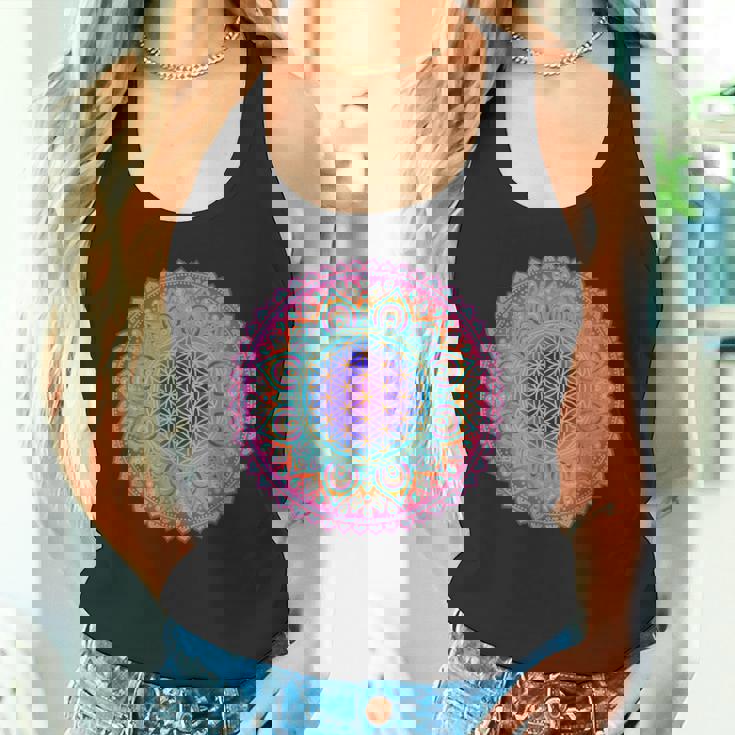 フラワー・オブ・ライフシンボル 民間伝承 マンダラ 5 ファン ファン ファン タンクトップ