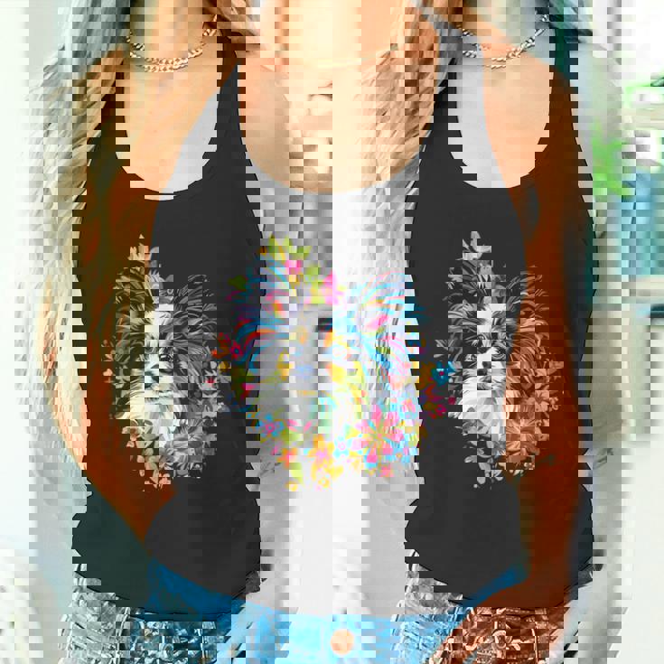 フローラル・ポップ・アート カラフルなパピヨン タンクトップ