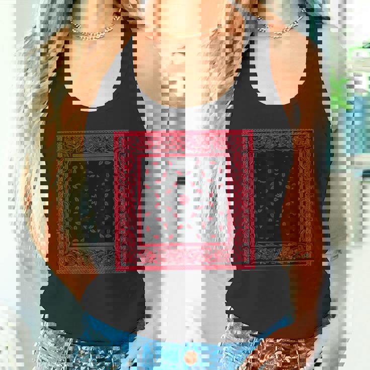 メンズ ブラックレッドバンダナプリントtシャツ ペイズリー柄 レッドラグ タンクトップ